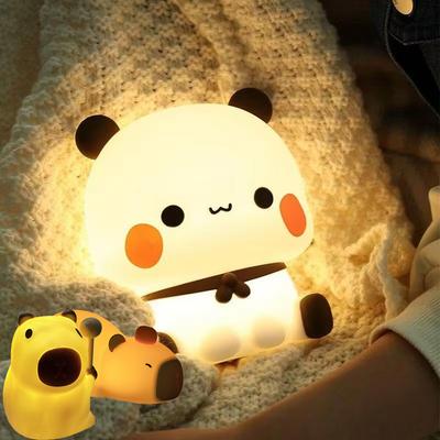 LED Night Lights Cute Panda Silicone Lamp Battery Powered Touch Night Lamp Bedside Decor 3 Modes Dimmable Kids Baby Nightlight