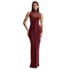 European & American Women's Spring/Summer 2026 Elegant High Neck Sleeveless Slim Fit Long Ruffled Mesh Dress
