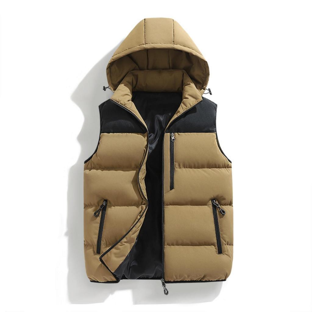 Giacca Calda in Cotone Casual da Uomo a Blocchi di Colore Larga, Giacca Gilet Senza Maniche con Cappuccio Staccabile da Uomo