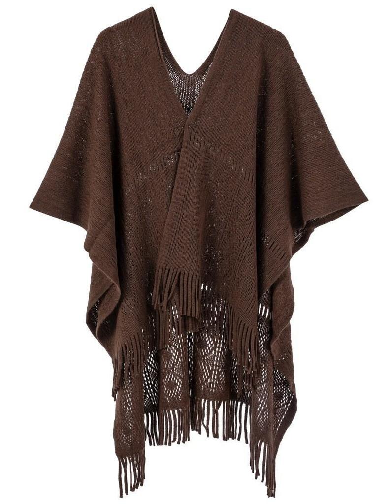 Hot-Selling Knit Shawl: Spring Summer Autumn, Hollow Design, Tassel Trim, Solid Color, Lightweight for European & American Styles.