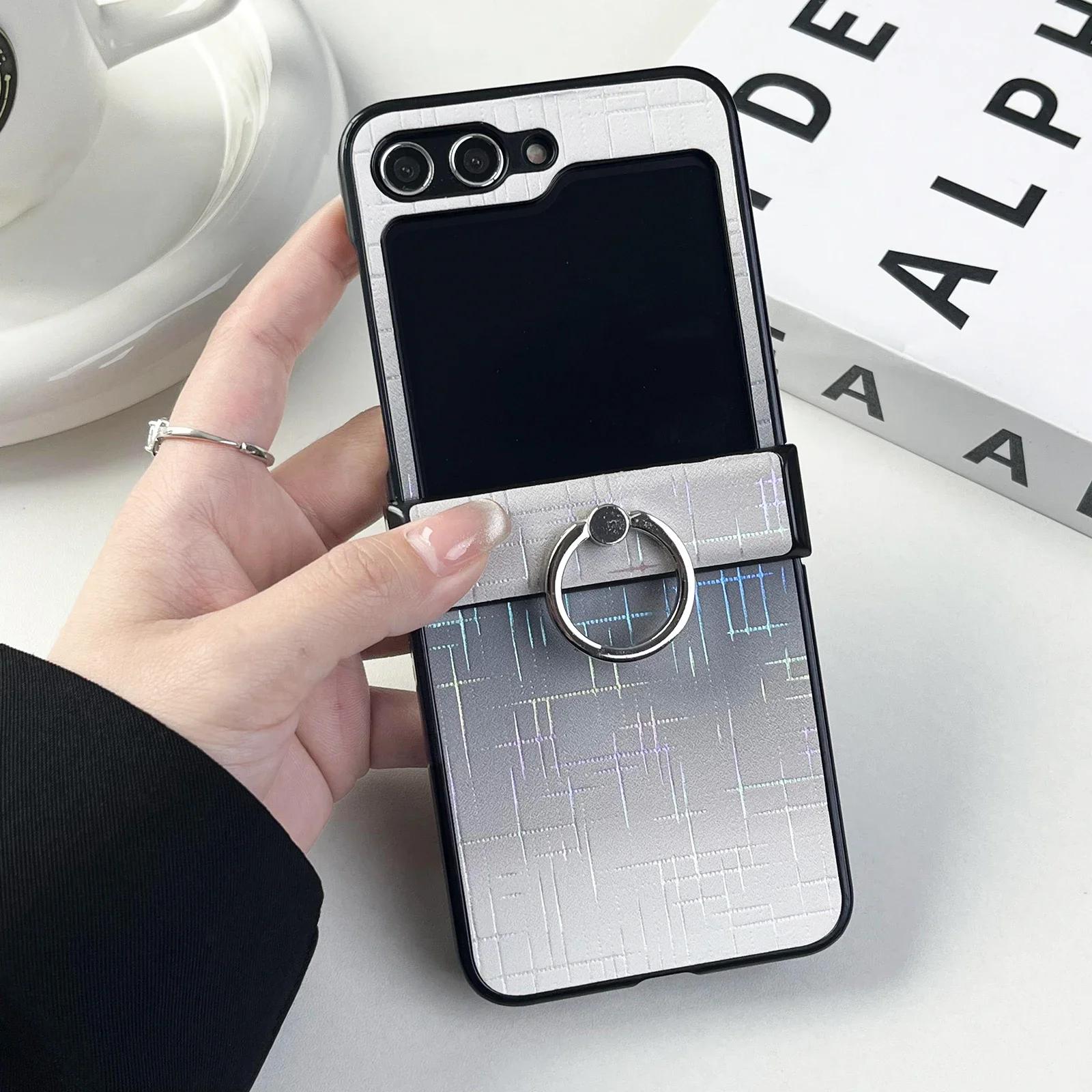 

Чехол для телефона из ПУ кожи с держателем-кольцом для Samsung Galaxy Z Flip 5 4 3 Flip5 Flip4 Flip3 5G Пластиковая твердая оболочка Противоударный чехол For Galaxy Z Flip5