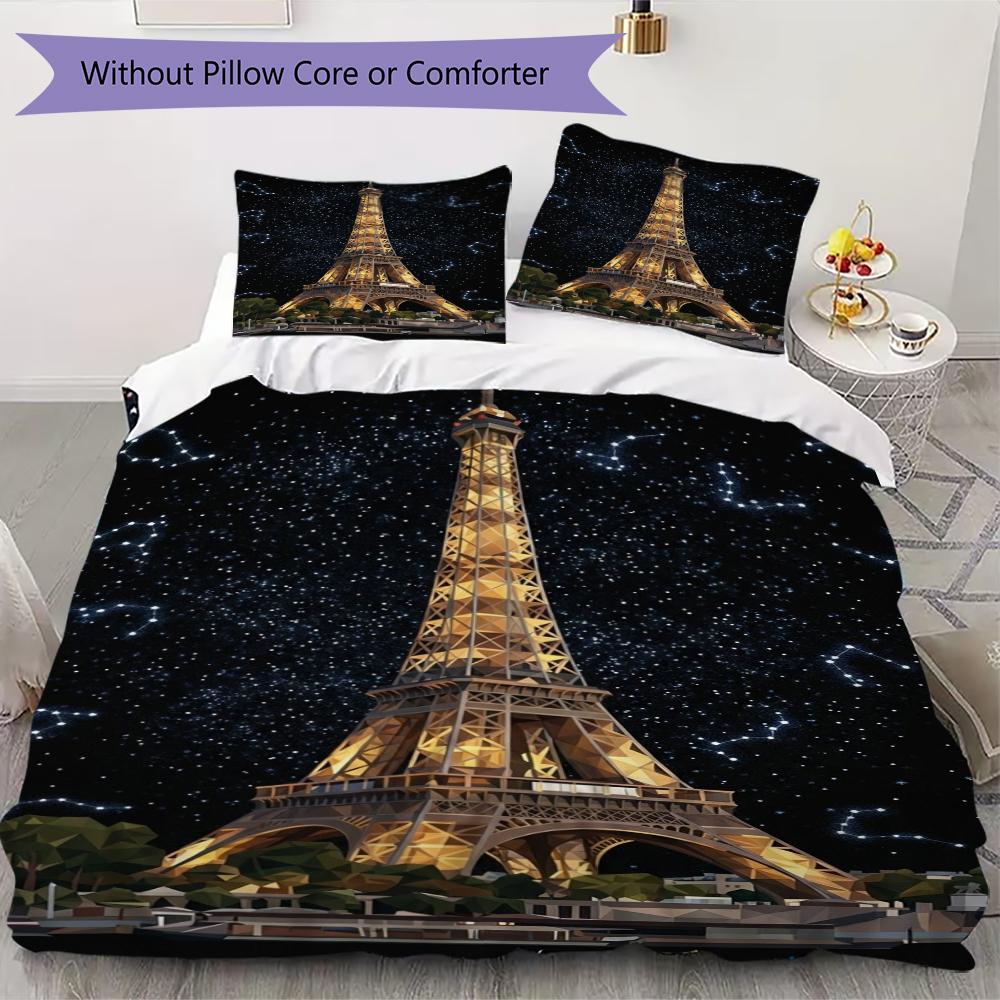 Paris Eiffel Tower Pattern Bedding Uilt Set Uilt Cover Pillowcase Home Decoration Birthday Gift (1 * Duvet Cover + 2 * Pillowcase Without Core)86