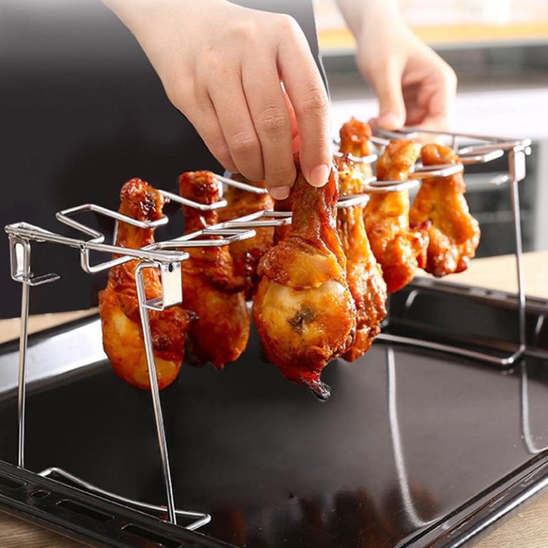 Bbq Beef Chicken Wing Leg Grill Barbecue Cooking Rack Non-Stick Stainless Steel Barbecue Drumstick Oven Roaster Stand