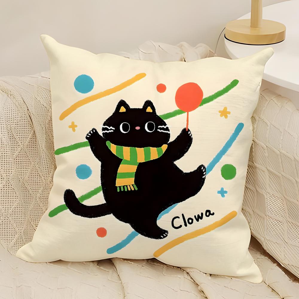 fashing Cute cat illustrations Pillow Case Natural Linen Double-Sided Printing Sofa Home Decor Cushion Cover