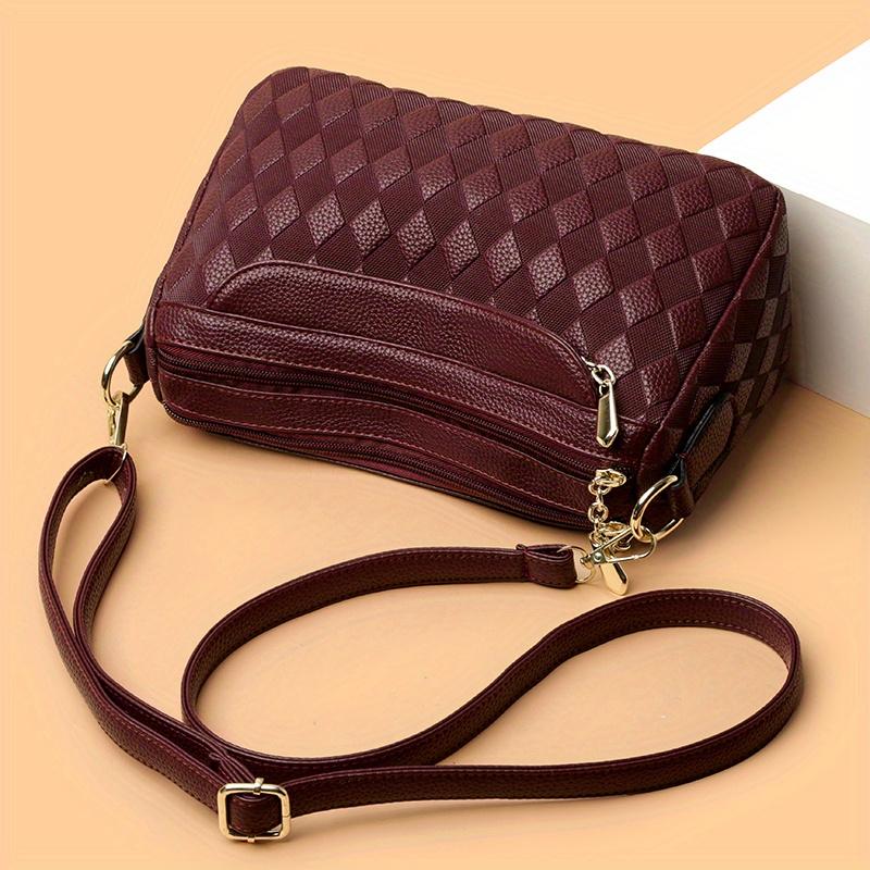 Stylish Diamond Quilted Crossbody Bag with Gold-Tone Zippers Elegant Purse for Women
