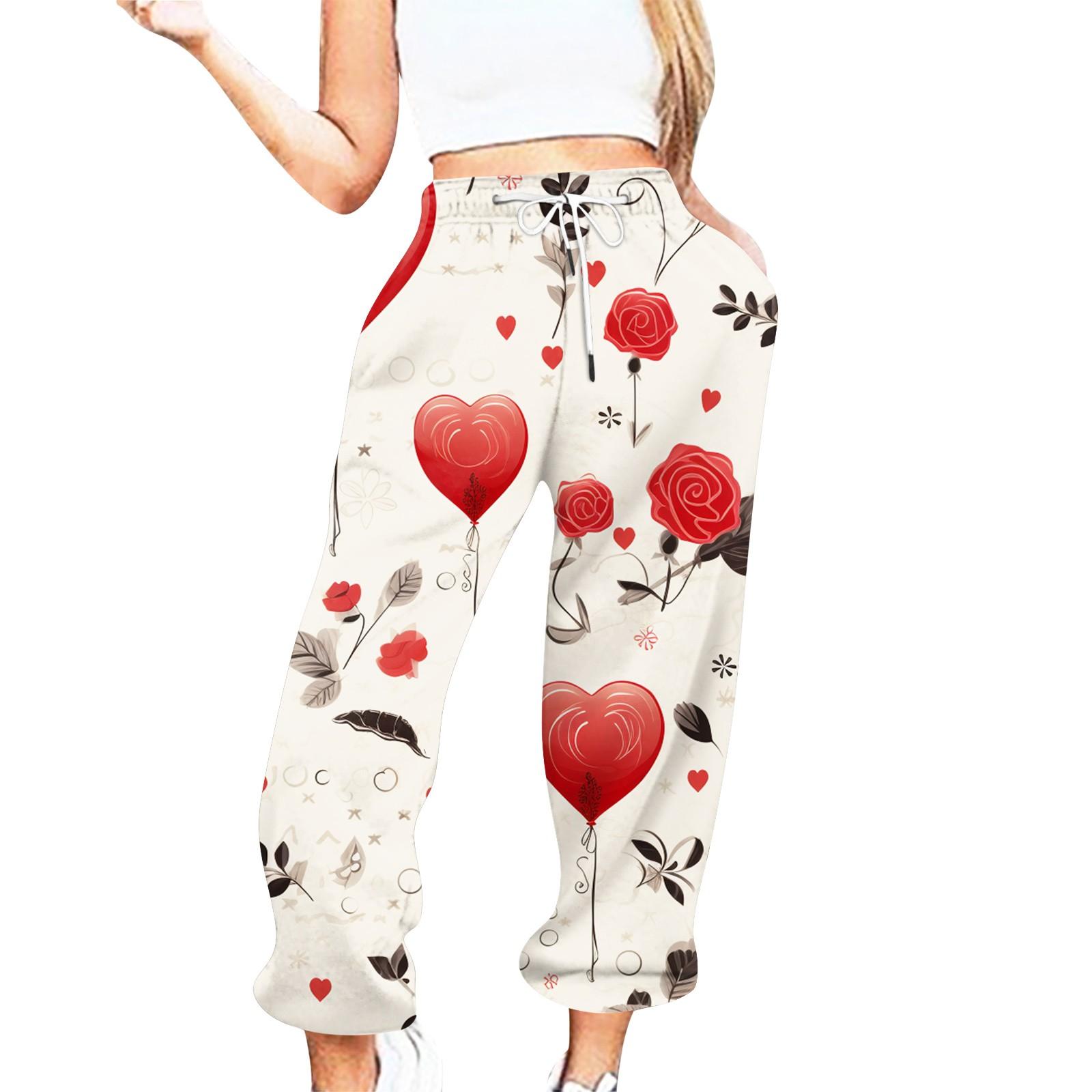 

Женские повседневные брюки с принтом ко Дню святого Валентина и эластичной талией на завязках S