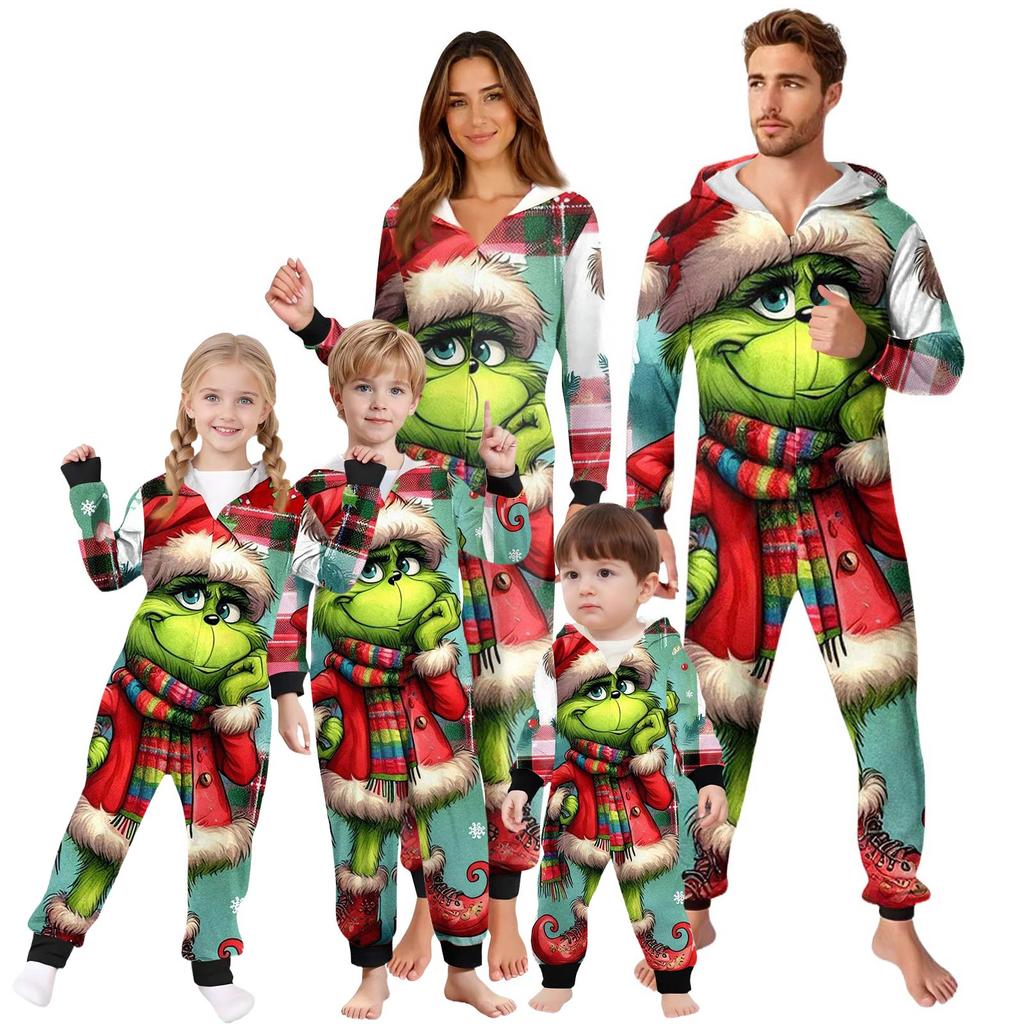 Eltern-Weihnachten Bedruckt Eltern-Kind Kapuzen-Reißverschluss Einteilige Homewear