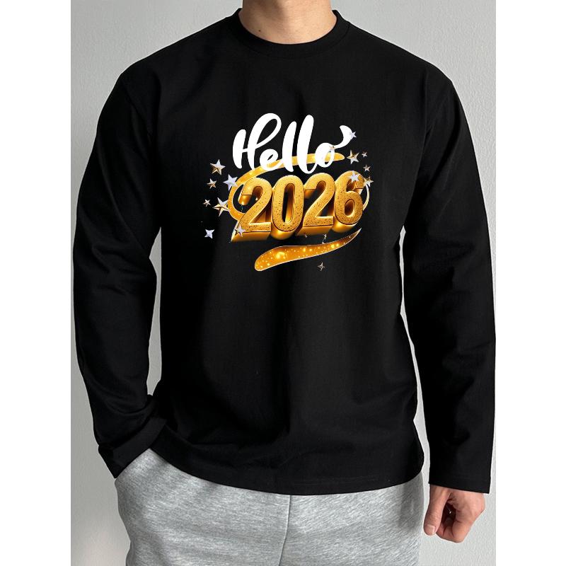 2026 Новый год Принт Лонгслив Универсальный Домашний Уличный Повседневный XXL чёрный