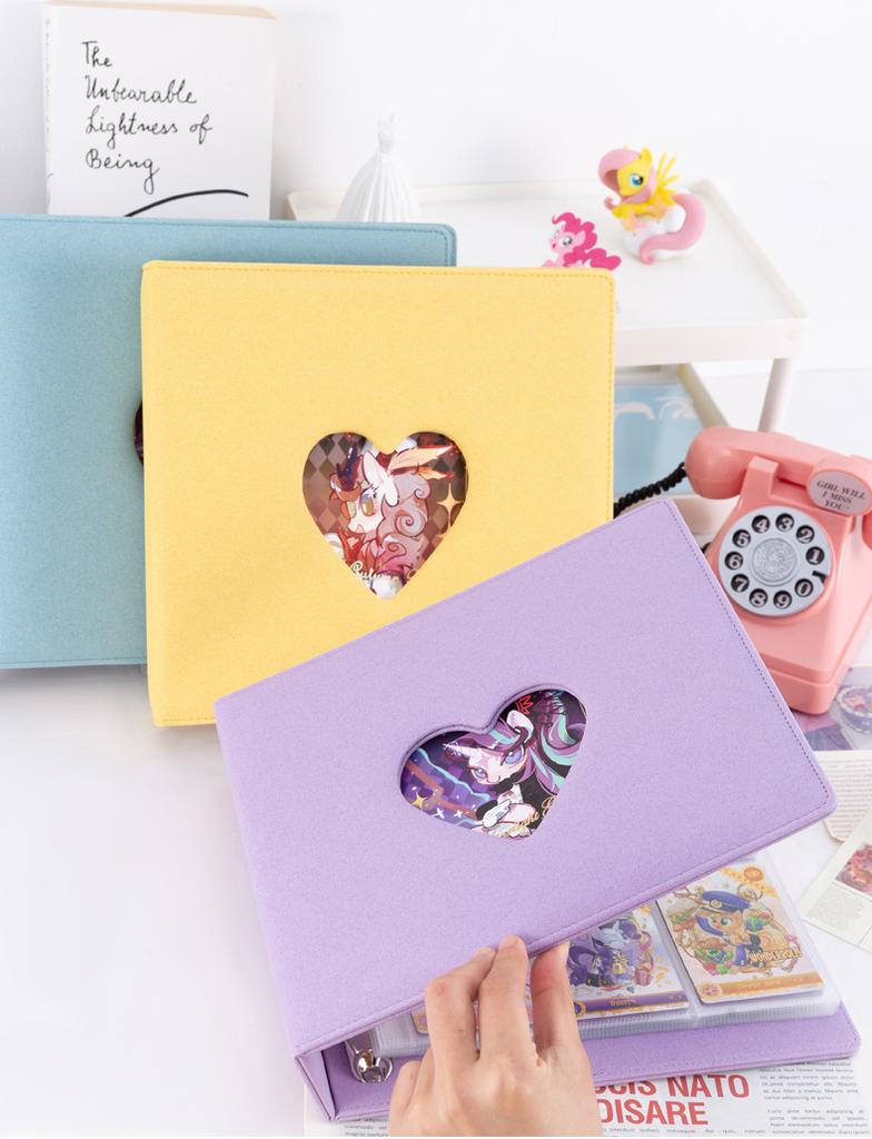 Heart Cutout Binder 5 Pocket 6 Pocket Card Album, Large 50 Pages Kpop Idol Photocard Holder, Soft PU Card Collect Book for Fans