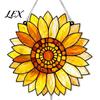 Floral Wall Art Hanging Stained Glass Style Sunflower Pendant, with Metal Sunlight Reflecting Pendant Chain, Acrylic Ornament for Home Garden