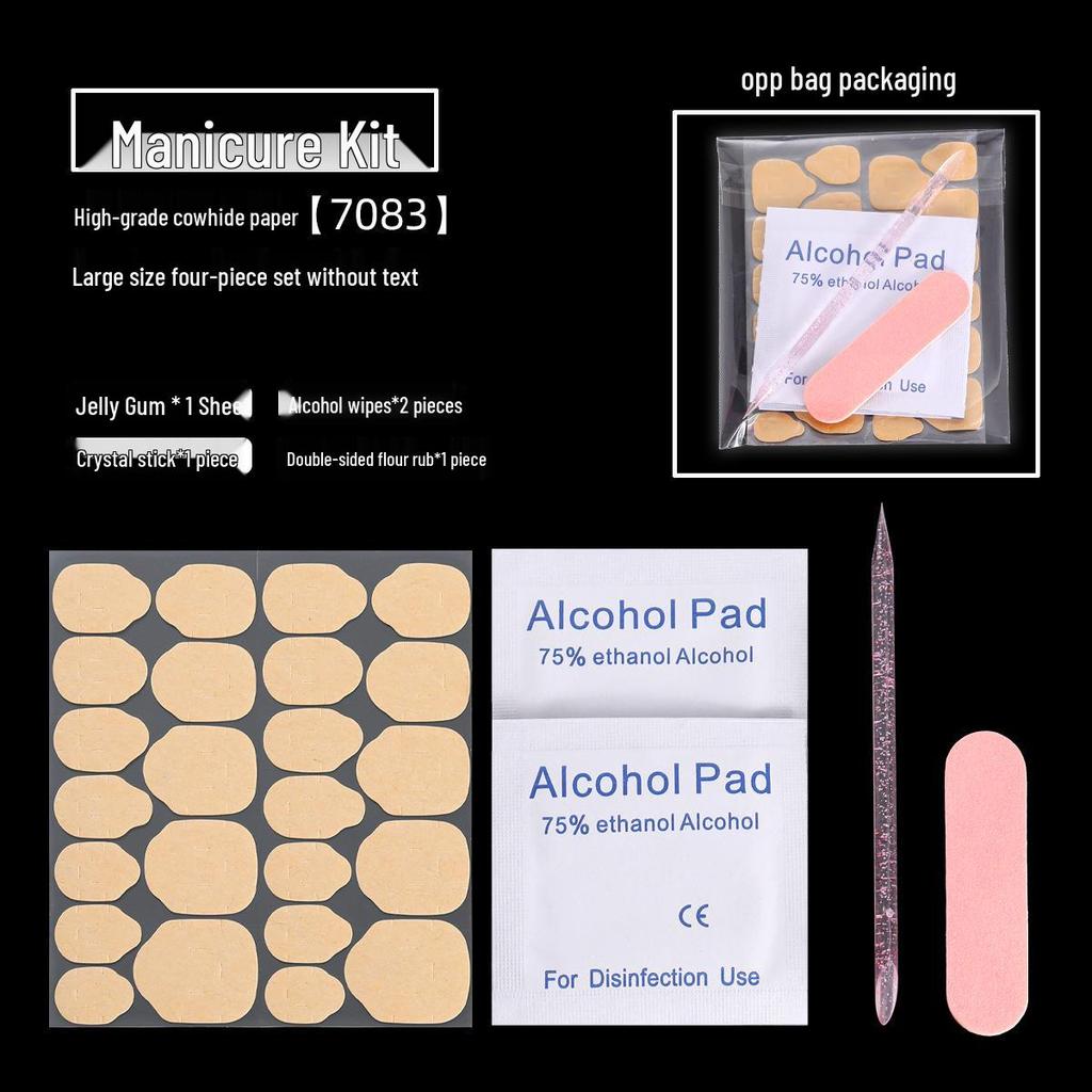 Manicure Tool Kit: Wearable Nails with Jelly Glue, Crystal Stick, Small File, and Alcohol Pads
