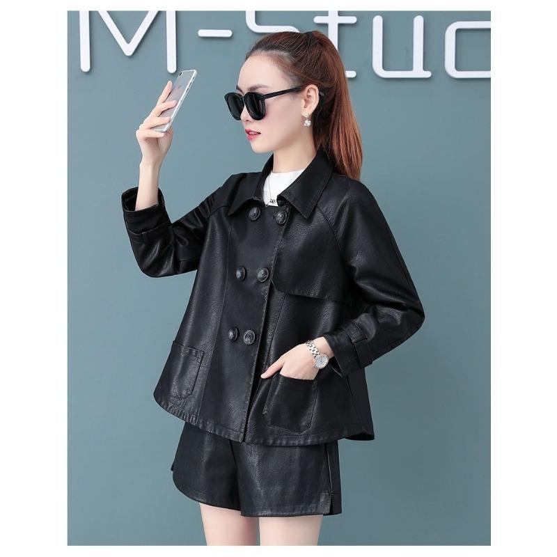 New Autumn Korean Style Loose Short Coat Women's Leather Jacket Skirt Popular Motorcycle Top Small Leather Jacket