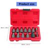 12 Piece Screw Extractor Kit 3/8 Inch Drive Hexagonal Head Multi Spline Tool Suitable For Stripped Bolt And Nut Removal