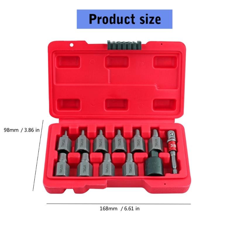 12 Piece Screw Extractor Kit 3/8 Inch Drive Hexagonal Head Multi Spline Tool Suitable For Stripped Bolt And Nut Removal