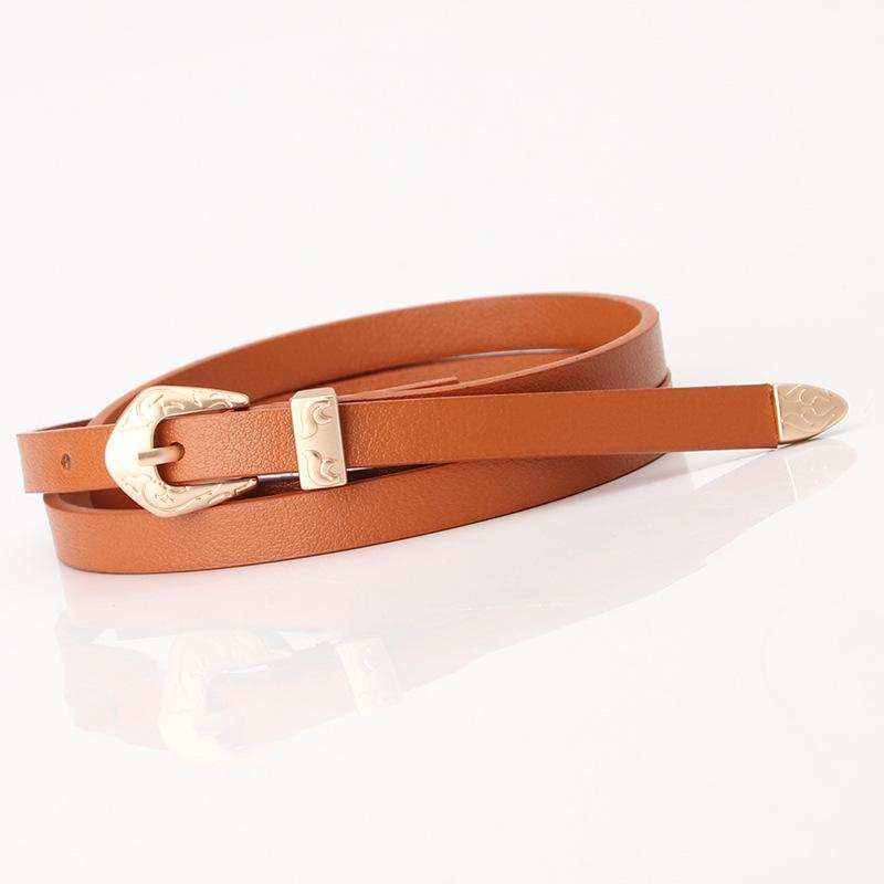 New Women's Matte Multi-color Pu Thin Belt Alloy Carved Three-piece Set Simple Versatile Dress Decorative Belt