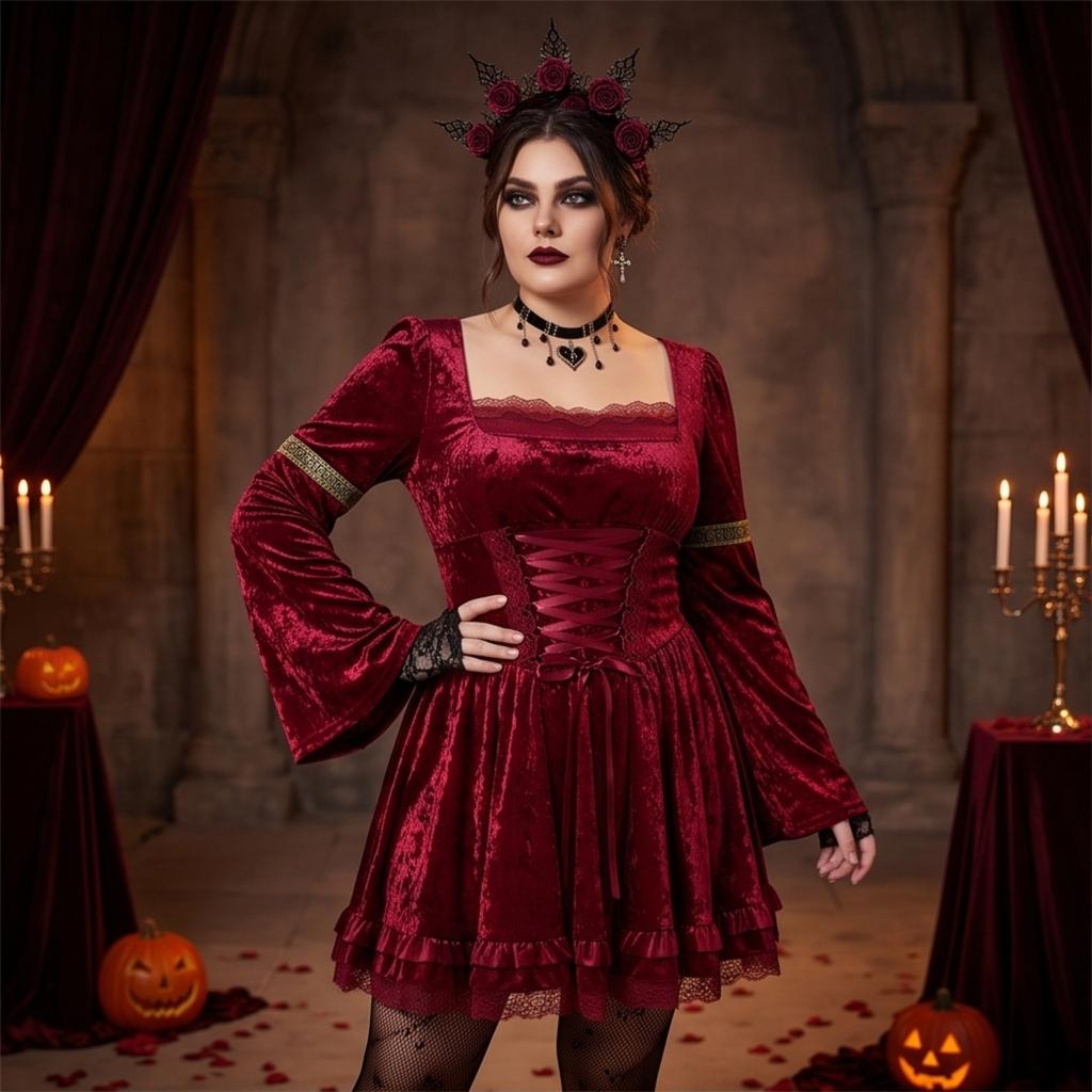 Women's Gothic Lace Devil Costume Dress for Halloween