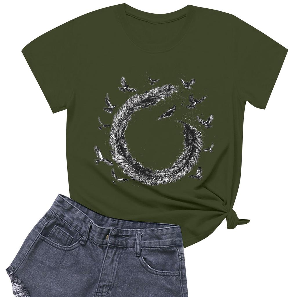 Women's Fashion Casual Printed Short Sleeve Round Neck Pullover Tops