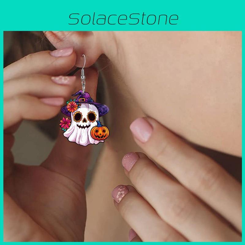 Halloween Themed Ghost Pumpkin Flower Pattern Women Alien Acrylic Earrings For Holiday Celebrations