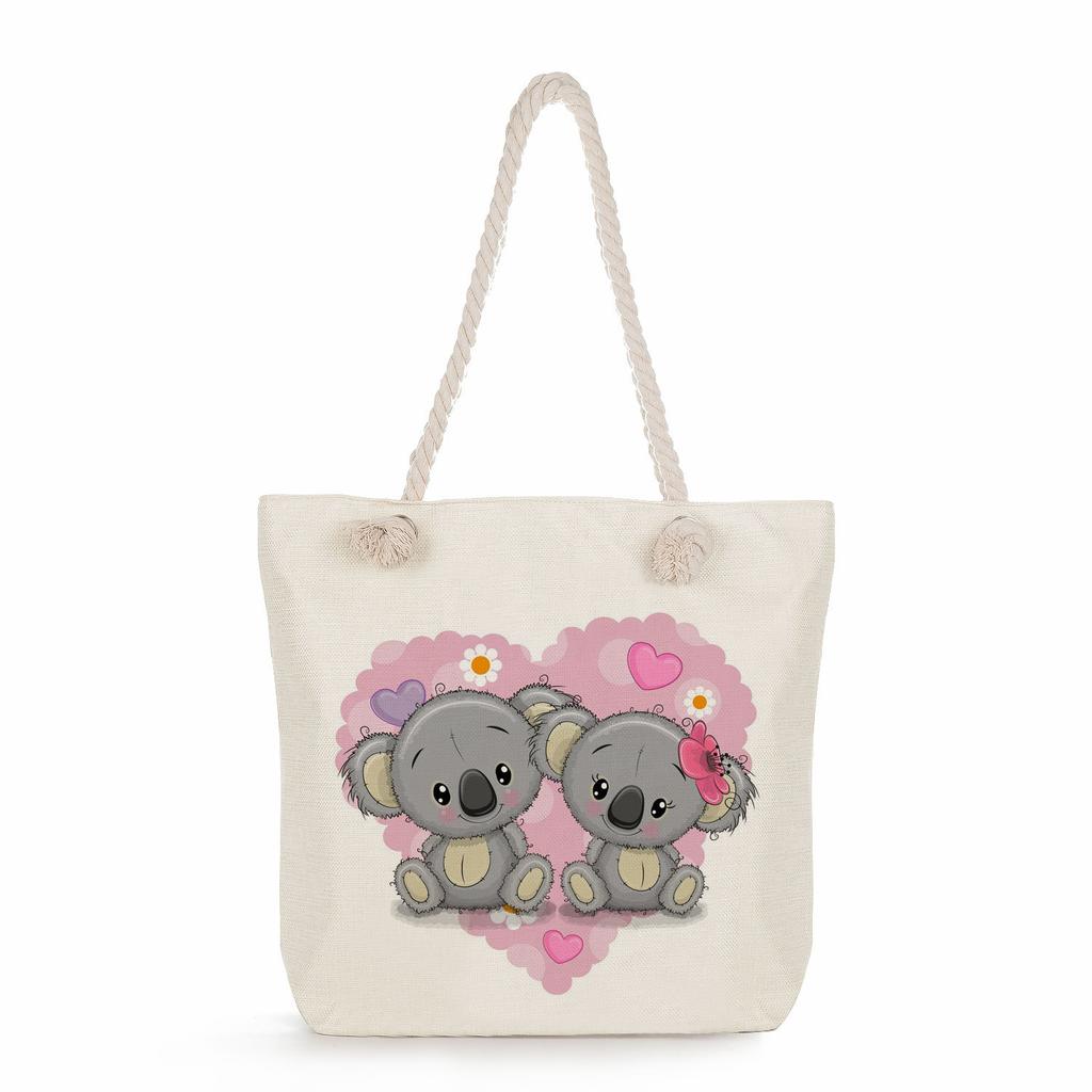 Koala print thick rope single-shoulder beach bag 7265