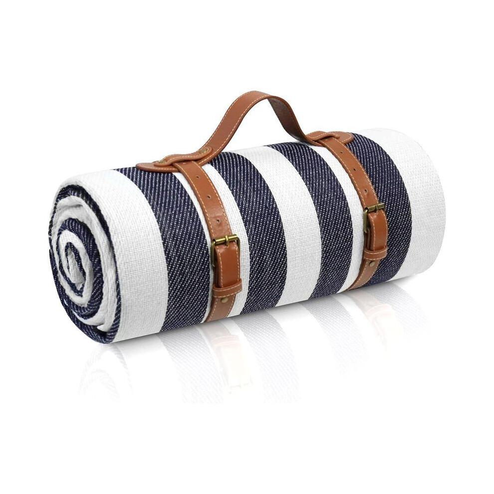 Picnic Blanket Extra Large, Waterproof and Foldable Beach Blanket, for Camping, Park, Beach, Grass, Indoors Blue and White