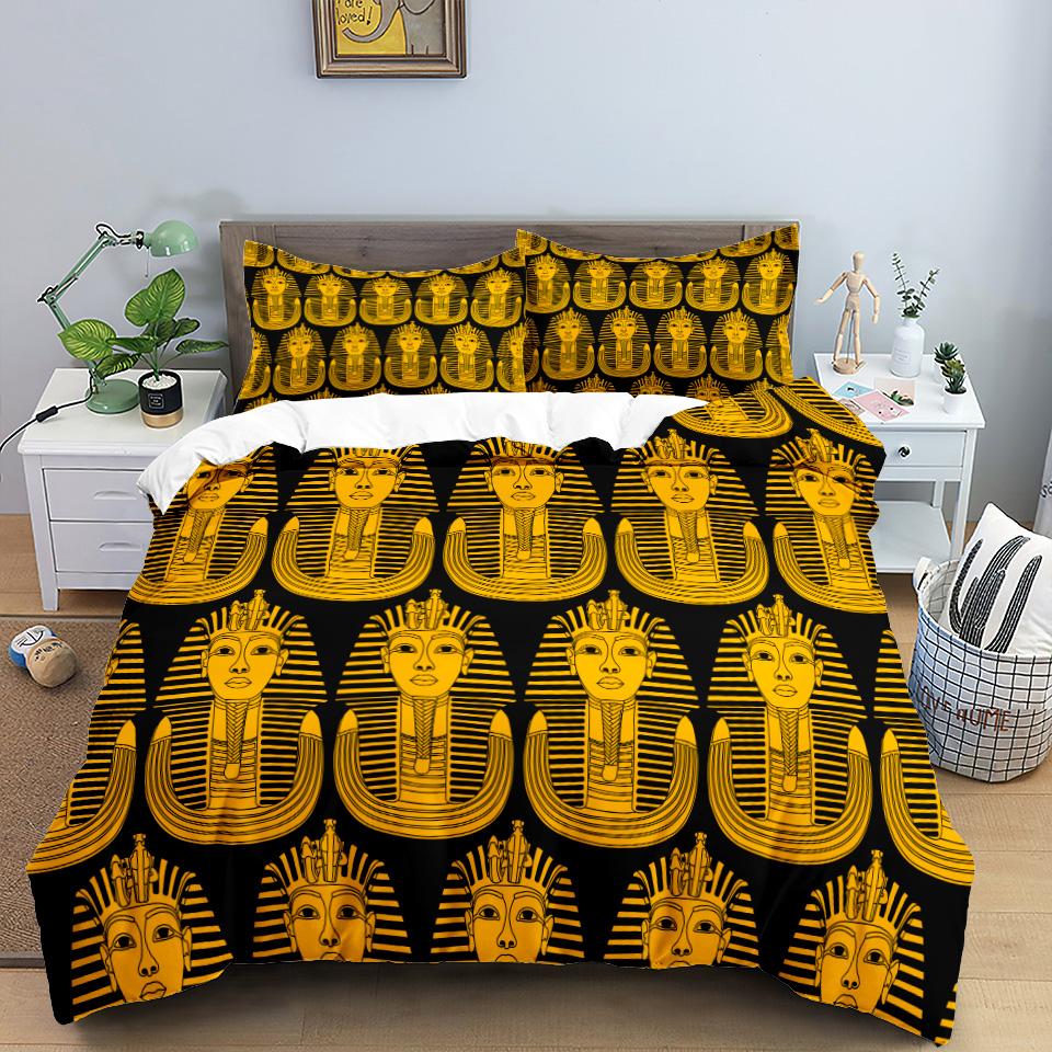 Ancient Egypt Pharaoh King Queen Duvet Cover African Egyptian Style Bedding Set For Teens Adults Black Tribe Ethnic Quilt Cover