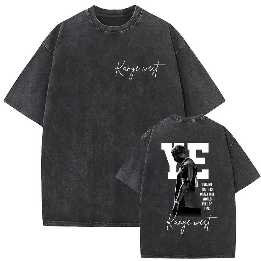 Vintage Gewaschen Kanye West Bully Neues Album 2026 Grafik T-Shirt Herren Rap Gothic Punk Hip Hop Kurzarm T-Shirt Mann Streetwear