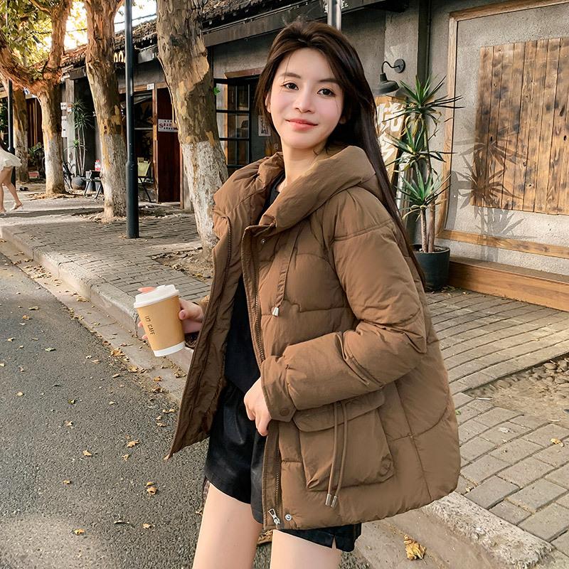 

Women s Windproof Lightweight Fluffy Hooded Warm Cold Loose Short Section Casual Sports High Quality Fabric Jacket Cotton Jacket Coat XXL темно-коричневого кольору