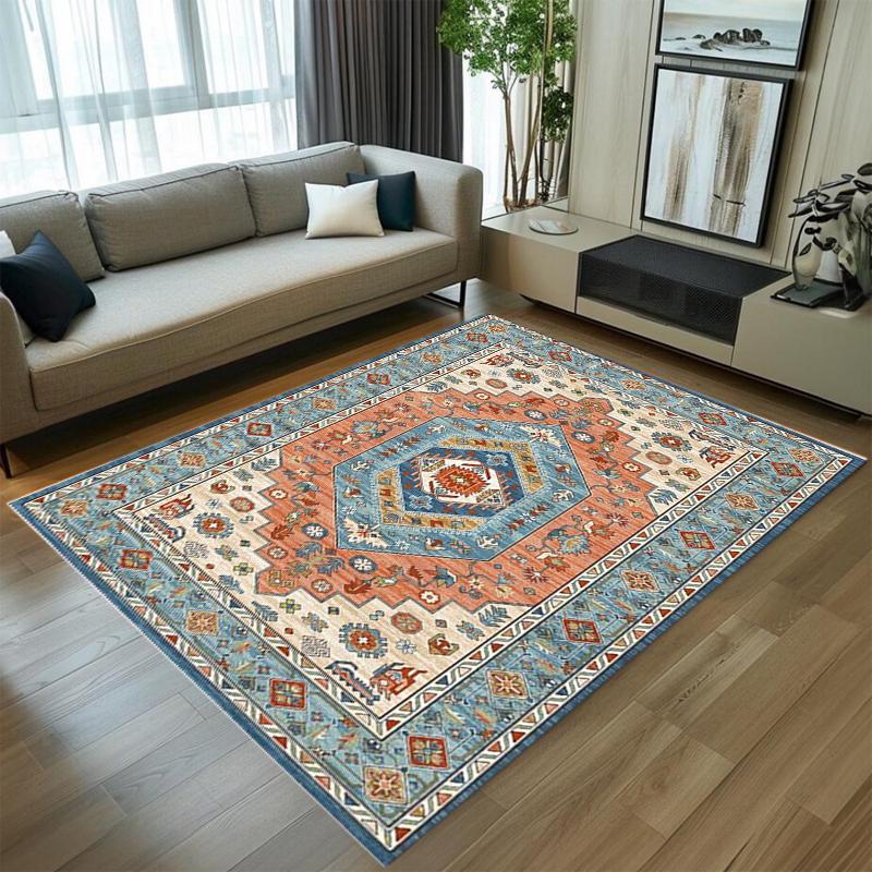 Geometrischer Teppich im Vintage-Stil mit Medaillon-Muster für Wohnzimmer, große Fläche, Schlafzimmer, Bodenteppich, abgenutzte Heimdekoration