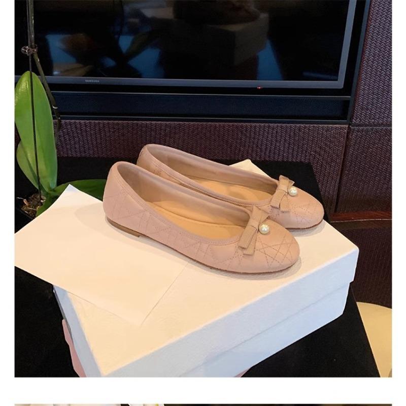 

Miss~ Imported calfskin rhombus pearl buckle with shallow mouth flat sole single shoes female Mary Jane 40