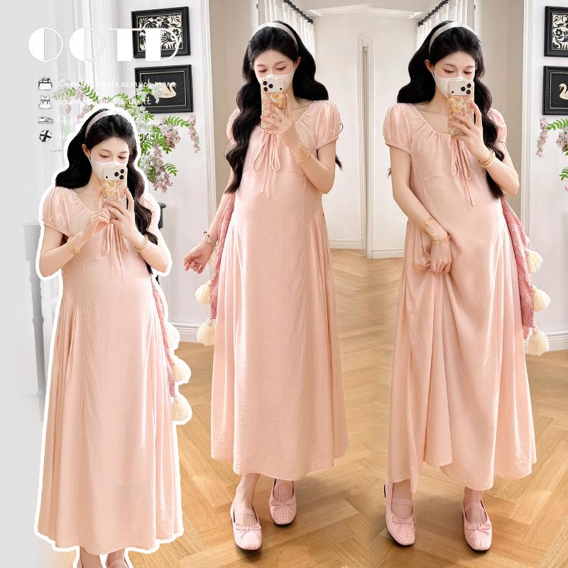 2026 Summer Maternity French Short-Sleeve Dress: Simple, Loose, Belly-Covering Fashion Double Extra Large