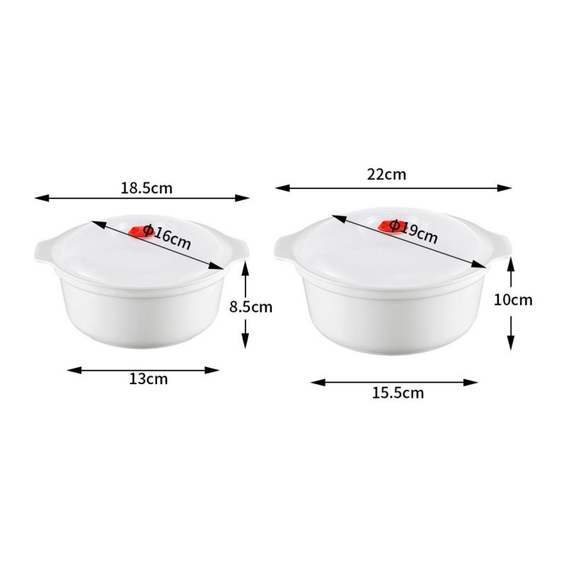 2Pcs Two Ear Round Microwave Lunch Box Household Plastic Heating Fresh Keeping Box With Lid Steamed Bun Instant Noodles Bowl