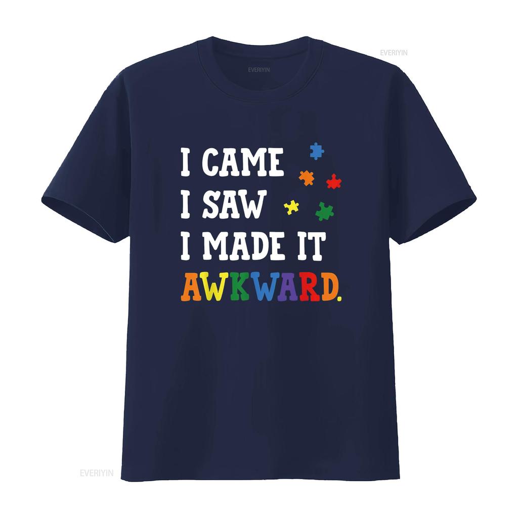 Mens I Came Saw Made It Awkward Autism Awareness Puzzle T Shirt Black 4X Large Vintage Washed Graphic Homme Fashion Soft