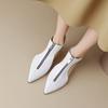 Fashion Kaky's New Pointed Hollow Mesh Oversized High New Pointed Zipper Cowhide Mid Heel Hollow Out Women's Single Shoe High Top Shoes
