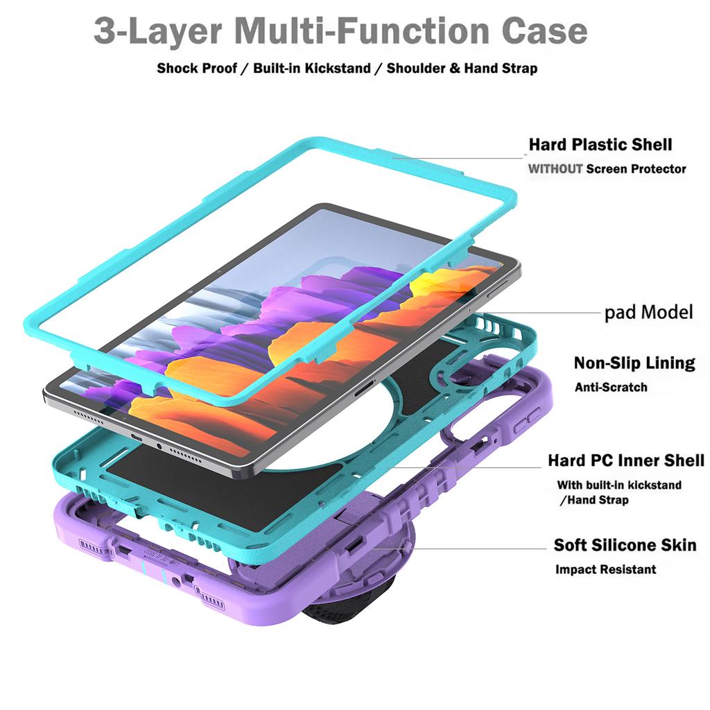 360 Rotating Stand Armor Case for Xiaomi Redmi Pad 2 2025 11 Inch Model 25040RP0AG Hybrid Cover with Shoulder Strap Silicone+PC