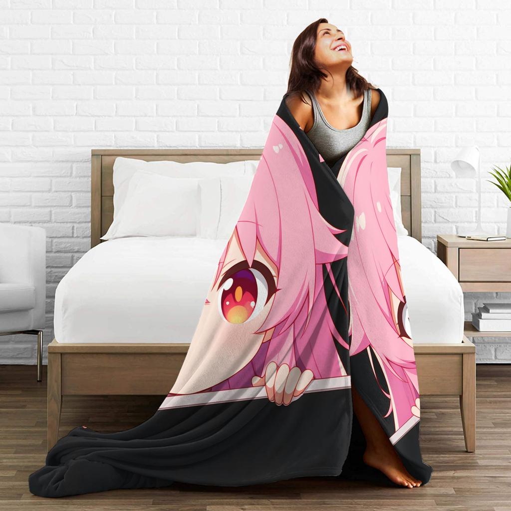 Mirai Nikki Gasai Yuno Flannel Blankets Spring  Warm Throw Blanket for Girls Boys Bedroom Street Trend Bedspread Sofa Bed Cover