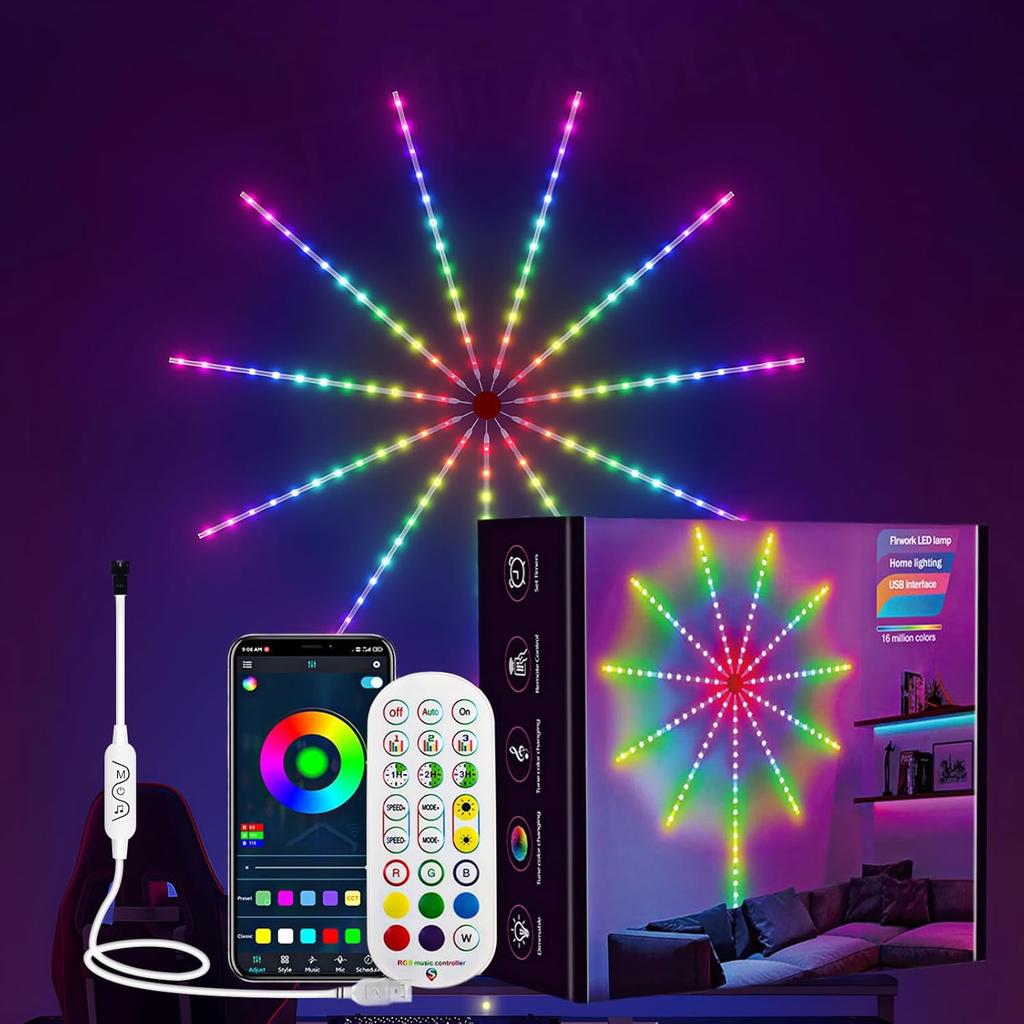 WiFi Bluetooth Smart Fireworks LED Light, 2025 New Smart Fireworks LED Lights Outdoor, Led Fireworks Lights Music/Mic Sync with Firework Launch