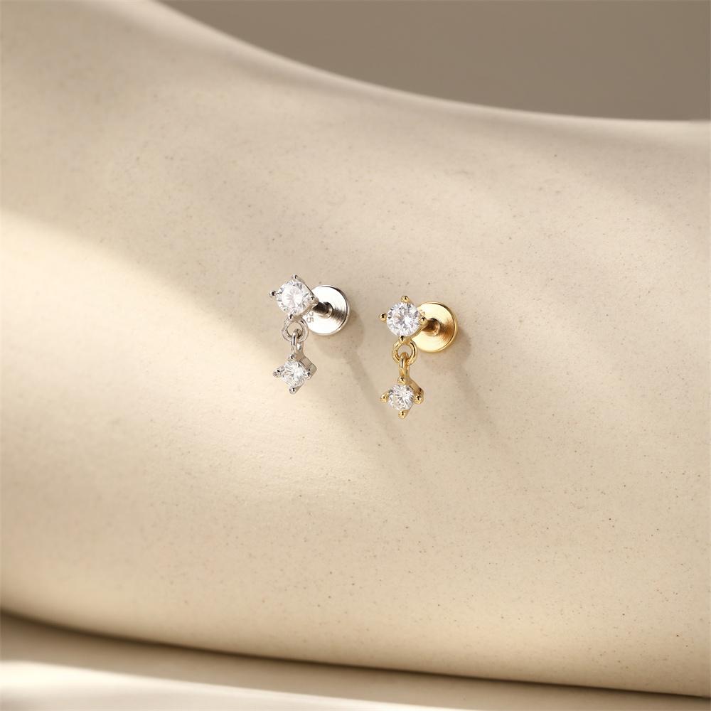Aide 1pc 925 Silver Mini Zircon Thick Flat Screw Back Drop Earrings For Women K Gold Piercing Stud Earrings Jewelry