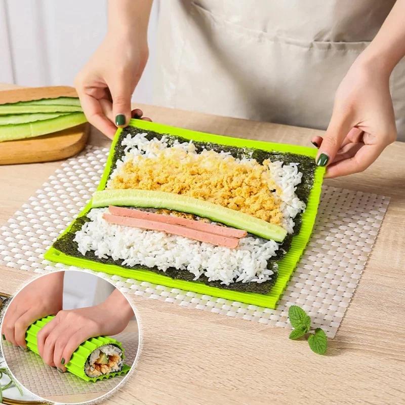 Silicone Hand Rolled Sushi Roller Blind Bamboo Imitation Japanese Sushi Roll Tool Easy To Clean Mold Free Sushi Mat Portable