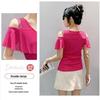 2024 Chic Off-Shoulder Diamond Accent Lotus Sleeve T-Shirt