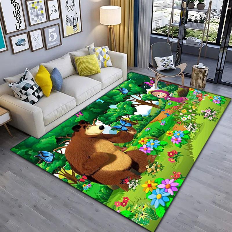 Russian animation Masha and the Bear Fairy Tale Cartoon Carpet Soft Home Living Room Bedroom Door Mat Outdoor Picnic Ground Mat rug T5