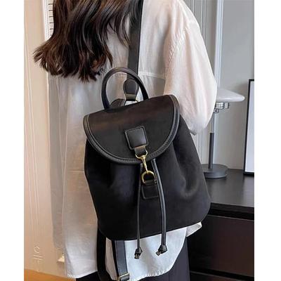 Vintage Velvet Backpack Women  Fashion Casual Backpack All-Match Portable Bucket Bag Girls Schoolbag Large Capacity Handbag