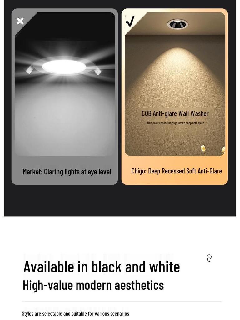 Small Hill Anti-Glare LED Recessed Ceiling Spotlight for Living Room, Home, or Commercial Use - 75 Downlight