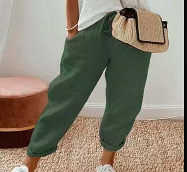 Pantalones Largos de Algodón para Mujer 2024 con Bolsillos y Cordón Elástico