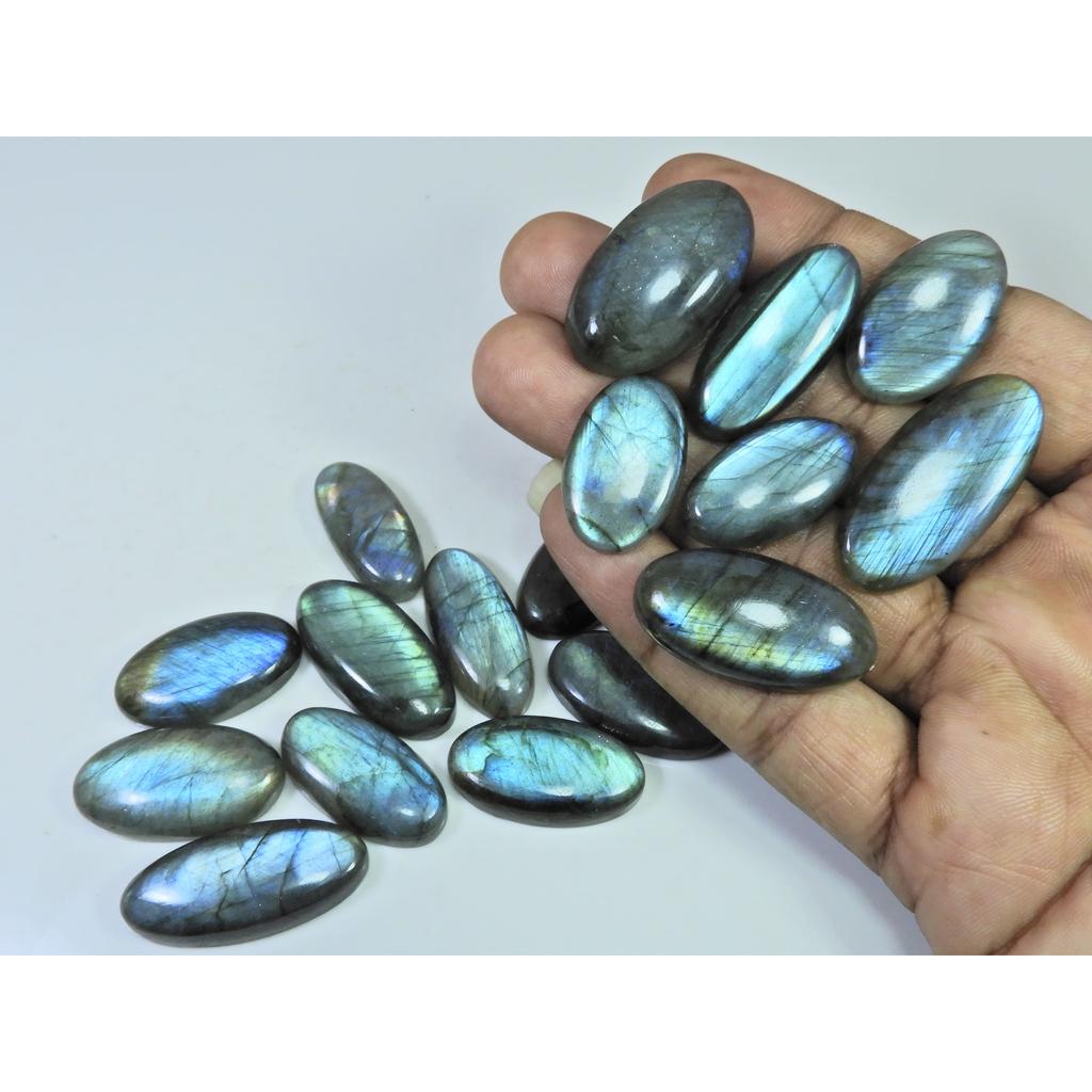 Natural Labradorite Green Multi Fire Oval Cabochon Loose Gemstone 17Pcs Lot LL-1112