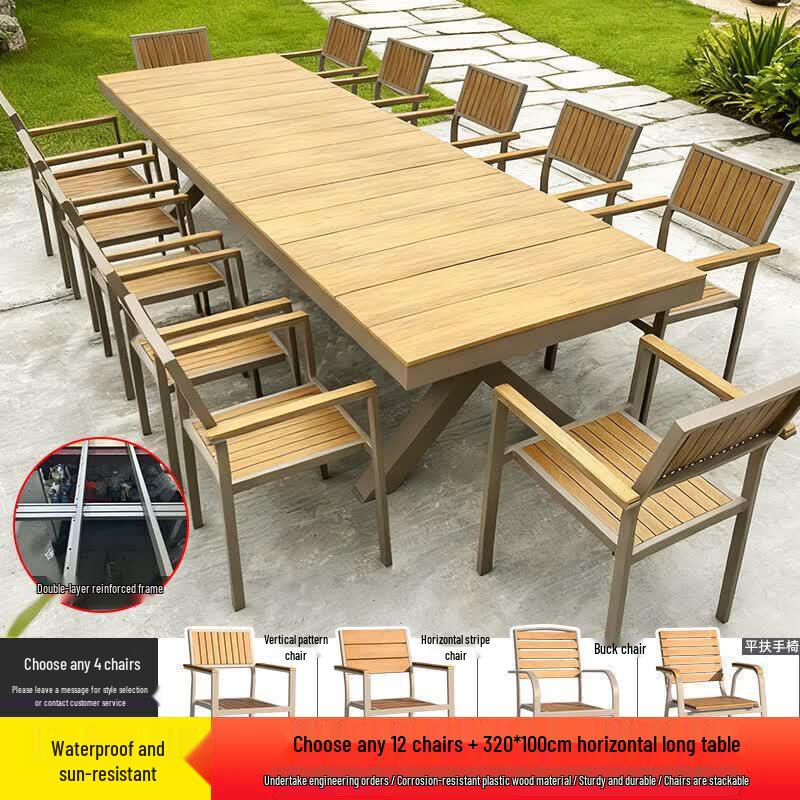 JINGGENG Outdoor Plastic Wood Table and Chair Set