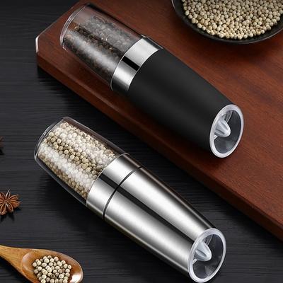 Mașină de tocat sare și piper cu gravitație electrică, Moara automată pentru sare și piper cu baterie - Lumină LED albastră, Grositate reglabilă, Operare cu o singură mână