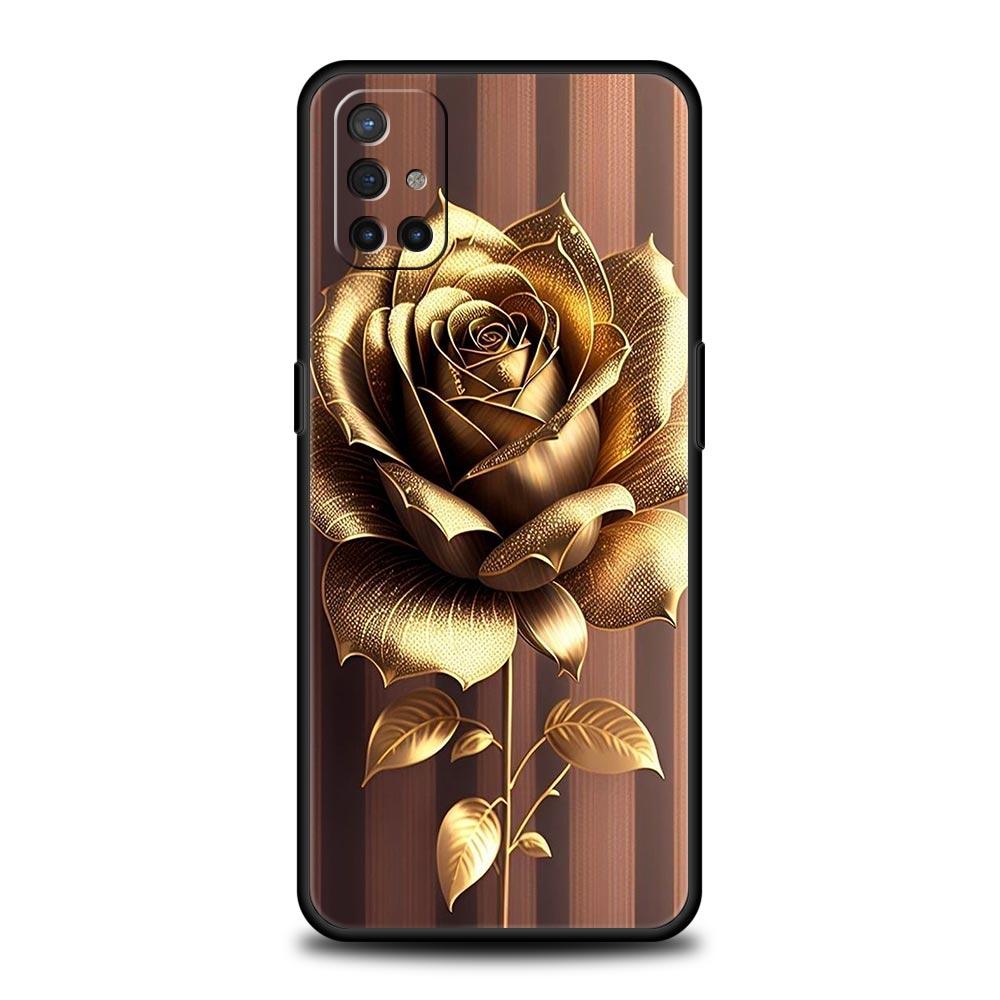 Phone Case For Oneplus 13R 12R 10R 13 12 11 10T Nord N100 N10 Z N30 CE 3 2 2T Pro Lite 5G Soft TPU Cover Gold Rose Love Heart