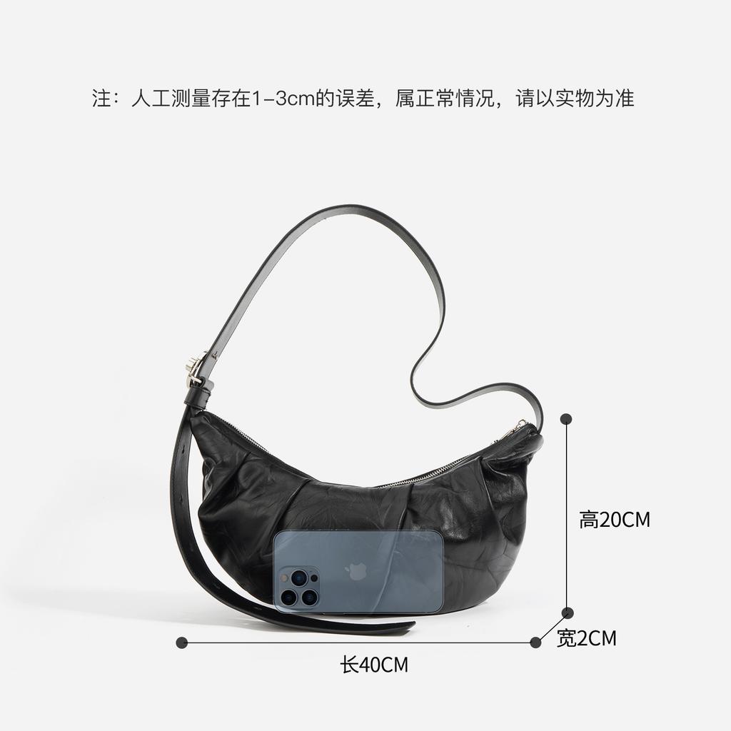 Nischendesign minimalistischer Stil Textur Rindsleder Croissant-Tasche vielseitige lässige Pendlertasche echtes Leder Damentasche