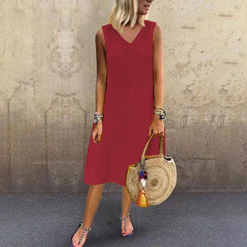 Summer European and American popular V-neck sleeveless vest dress women's clothing