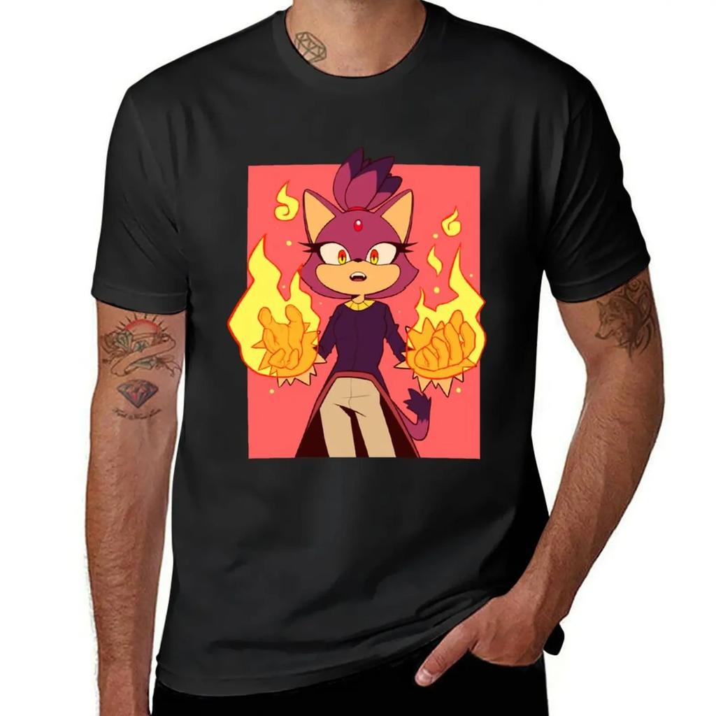 Blaze the cat T-Shirt vintage customs design your own boys animal print anime plain black t shirts men